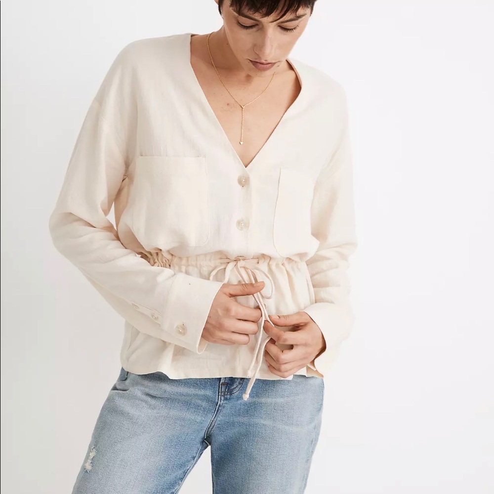 Madewell Linen-Blend Drawstring Peplum Top